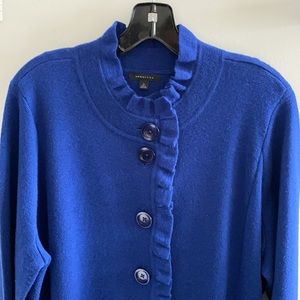 Elegant Deep Royal Blue Sweater-Jacket with Ruffle TOP COLOR FALL 2022